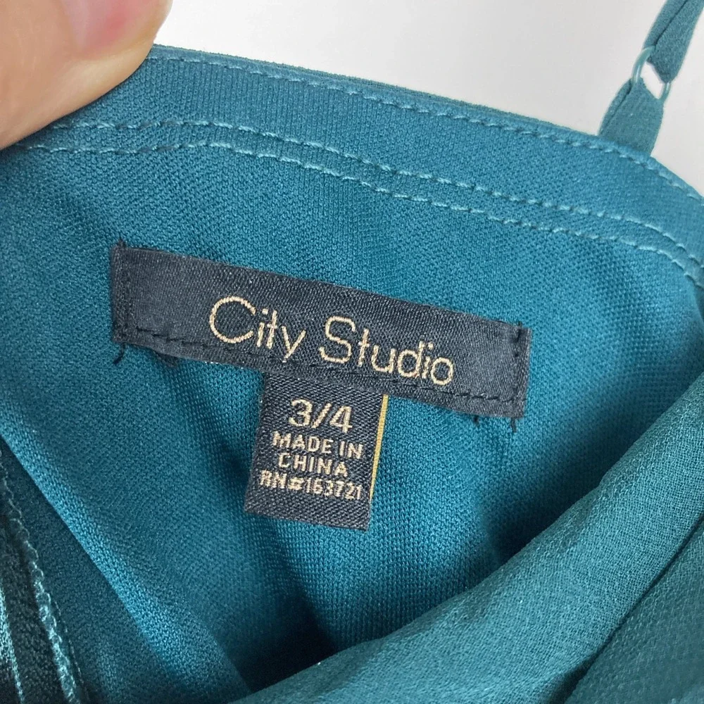 City Studios Juniors Drape Neck Faux Peal Strap Gown Junior Size 3/4 Deep Forest